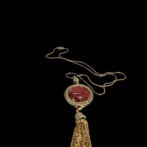 Reversible Premier Designs Tassel Pendant Necklace – Red & Gray Crystal - Picture 1 of 5